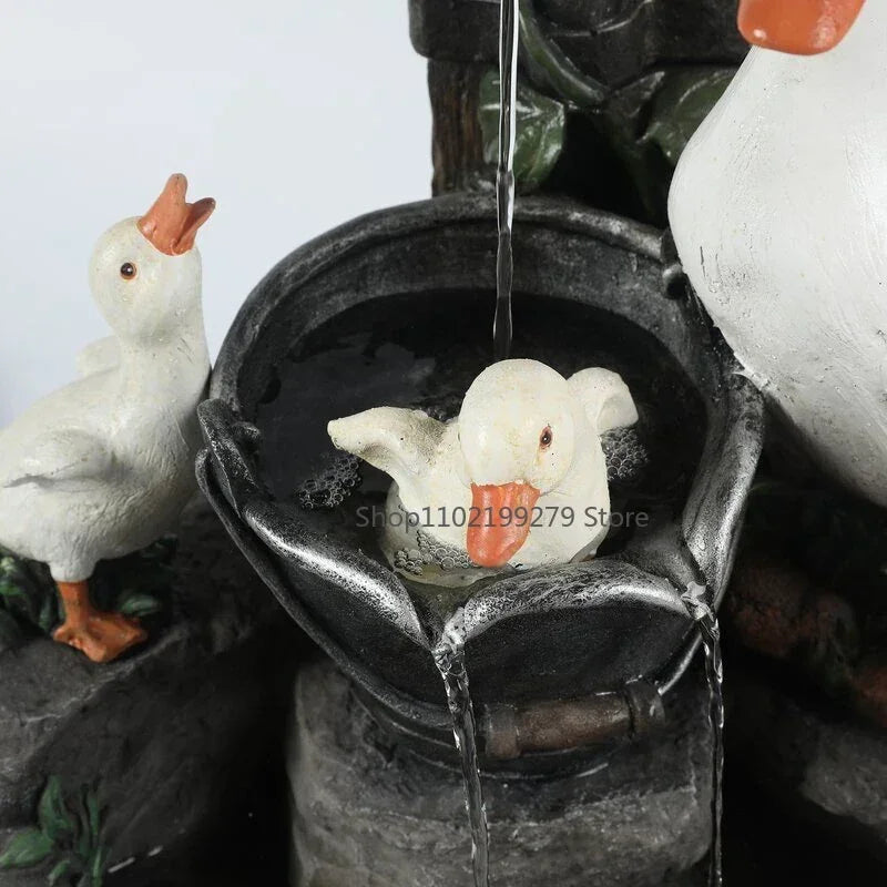 Closora | Lunaverde Solar Deco Fountain Duck & Squirrel | Garden Figure with LED Light | Weatherproof Resin | For Terrace & Balcony