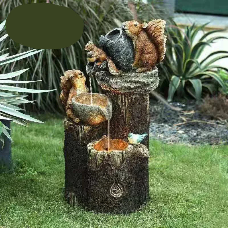 Closora | Lunaverde Solar Deco Fountain Duck & Squirrel | Garden Figure with LED Light | Weatherproof Resin | For Terrace & Balcony