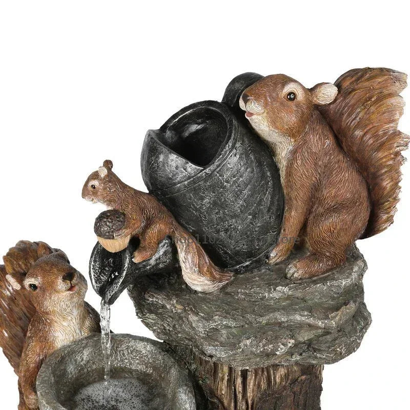 Closora | Lunaverde Solar Deco Fountain Duck & Squirrel | Garden Figure with LED Light | Weatherproof Resin | For Terrace & Balcony
