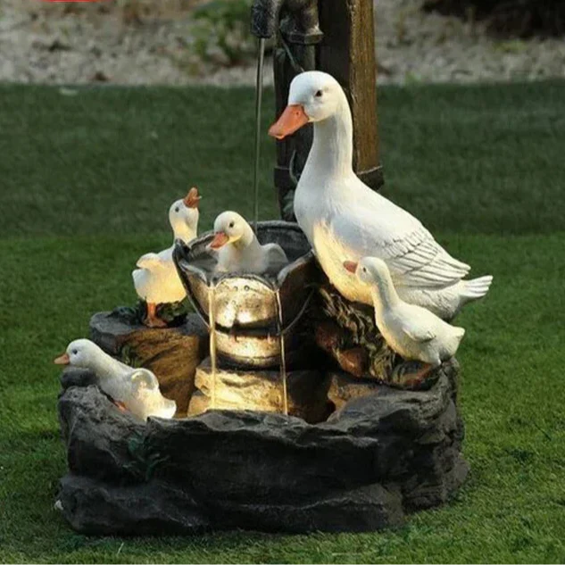 Closora | Lunaverde Solar Deco Fountain Duck & Squirrel | Garden Figure with LED Light | Weatherproof Resin | For Terrace & Balcony