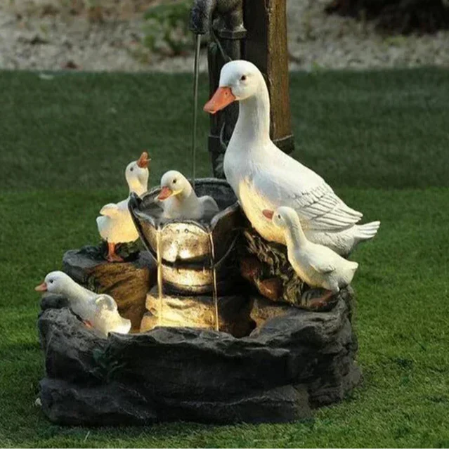 Closora | Lunaverde Solar Deco Fountain Duck & Squirrel | Garden Figure with LED Light | Weatherproof Resin | For Terrace & Balcony