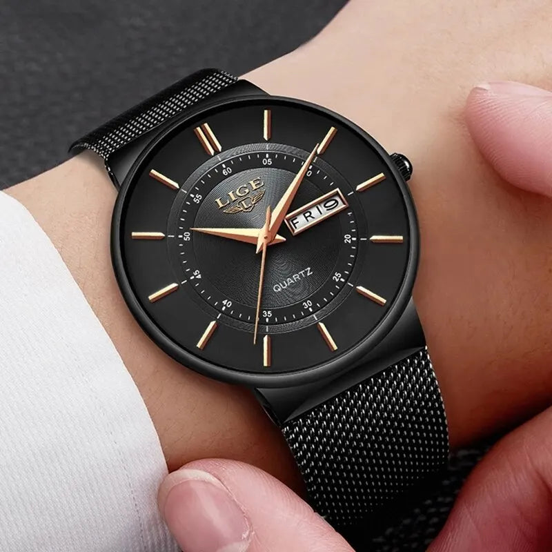 Closora | Luxury Men’s Ultra-Thin Waterproof Stainless Steel Quartz Watch – Elegant Date Display Sports Wristwatch