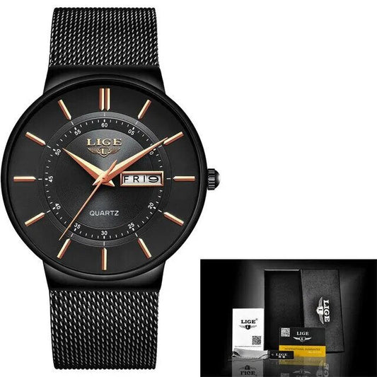 Closora | Luxury Men’s Ultra-Thin Waterproof Stainless Steel Quartz Watch – Elegant Date Display Sports Wristwatch