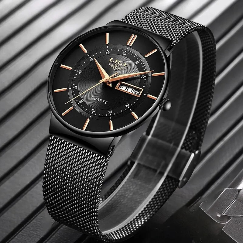 Closora | Luxury Men’s Ultra-Thin Waterproof Stainless Steel Quartz Watch – Elegant Date Display Sports Wristwatch