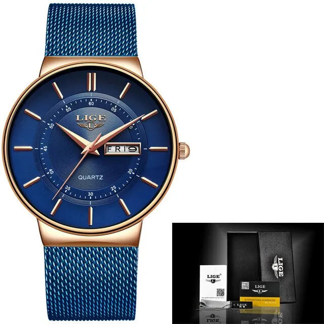 Closora | Luxury Men’s Ultra-Thin Waterproof Stainless Steel Quartz Watch – Elegant Date Display Sports Wristwatch
