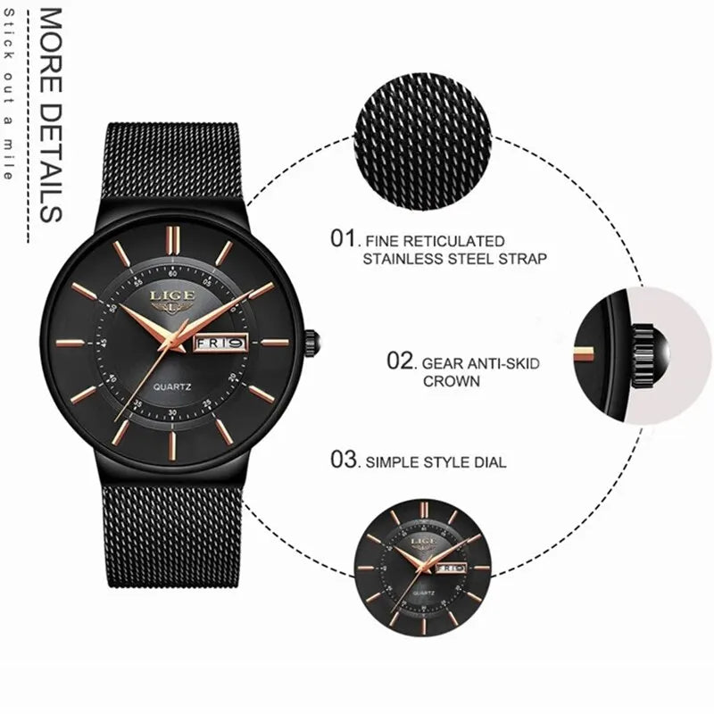 Closora | Luxury Men’s Ultra-Thin Waterproof Stainless Steel Quartz Watch – Elegant Date Display Sports Wristwatch