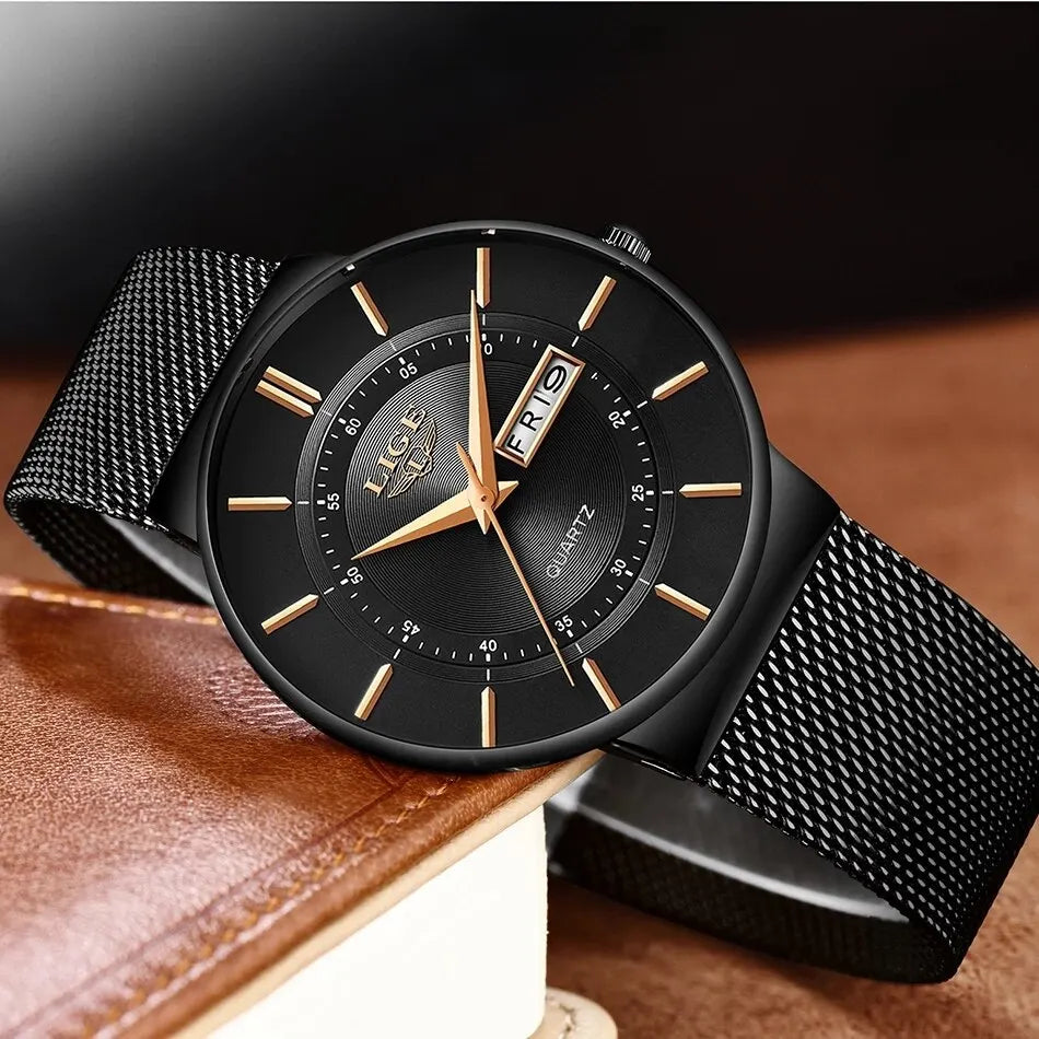 Closora | Luxury Men’s Ultra-Thin Waterproof Stainless Steel Quartz Watch – Elegant Date Display Sports Wristwatch