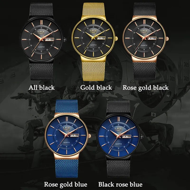 Closora | Luxury Men’s Ultra-Thin Waterproof Stainless Steel Quartz Watch – Elegant Date Display Sports Wristwatch