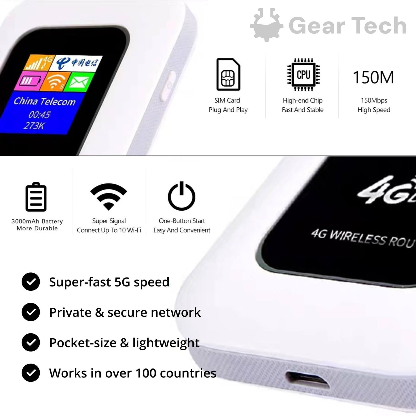 Closora | Portable 5G Wi-Fi Router | Secure, High-Speed Connection for Travel & Home Use