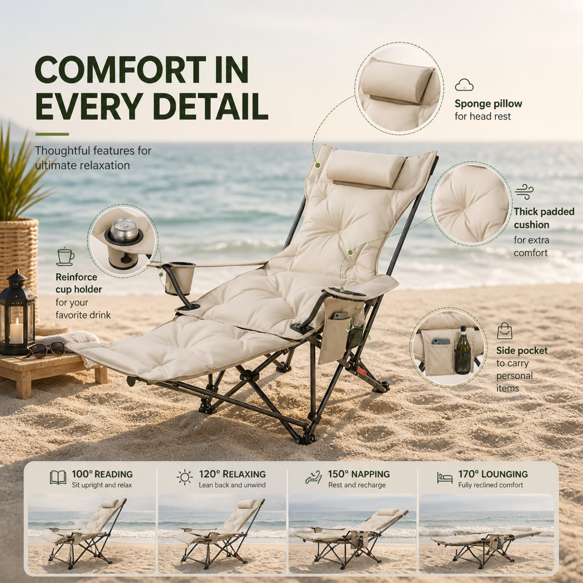 Closora | Reclinoze Foldable Reclining Camping Chair