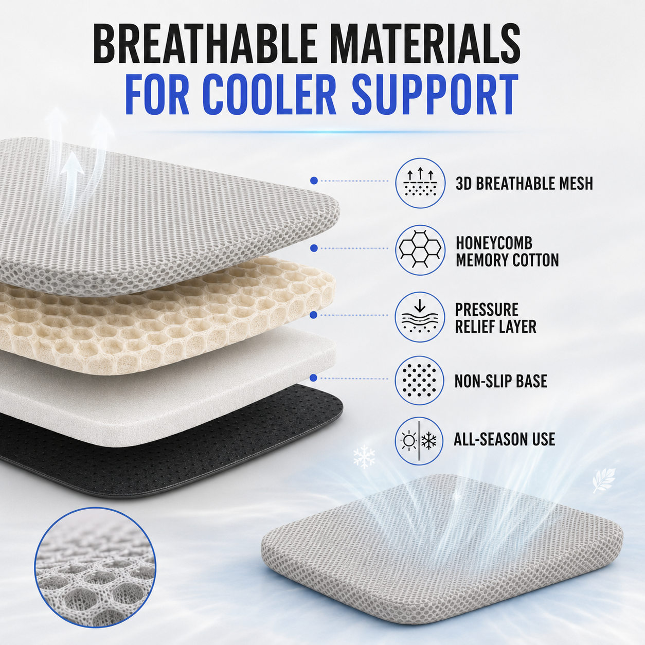 Closora | RideLift Breathable Honeycomb Seat Cushion