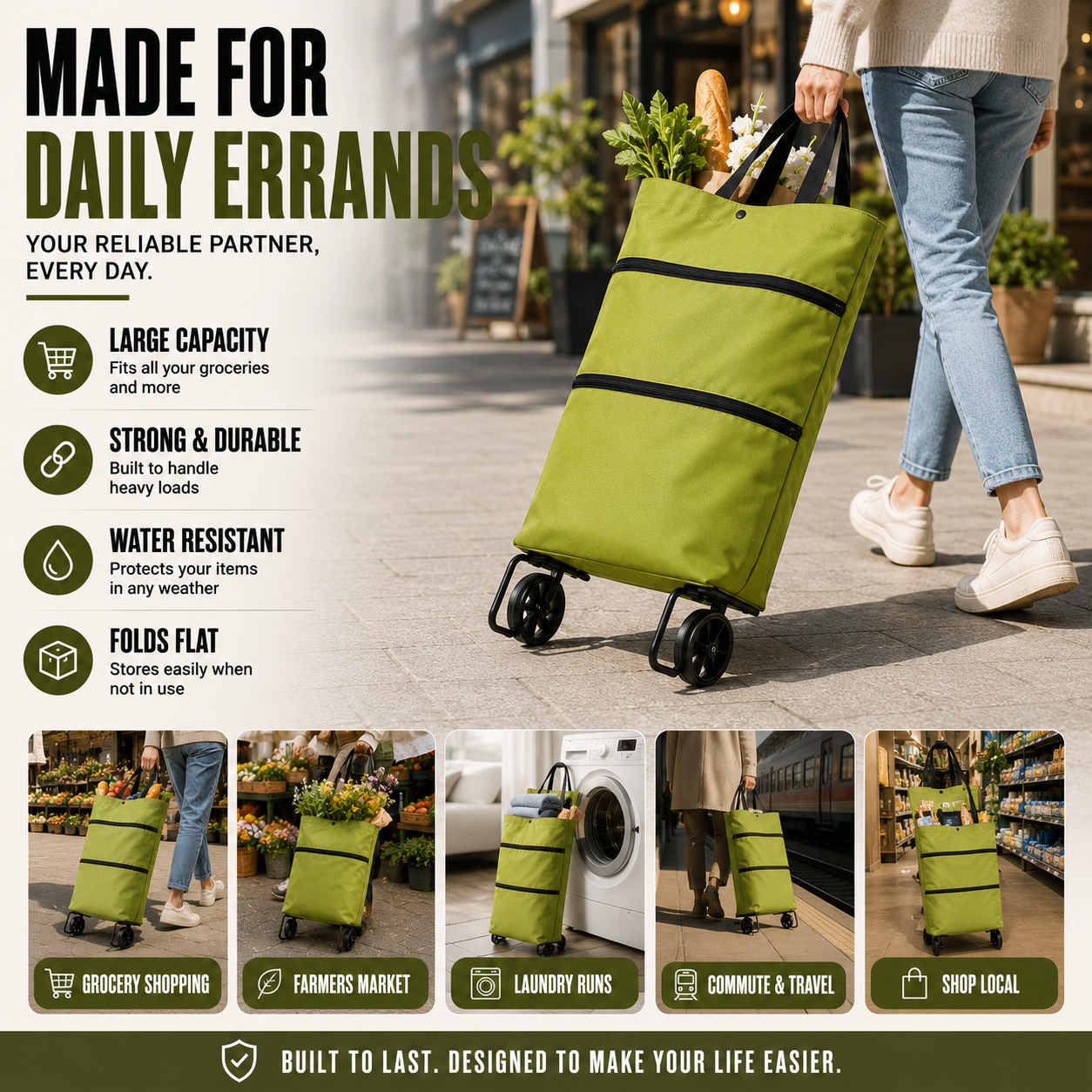 Closora | Rollpack Foldable Wheeled Shopping Hand Cart