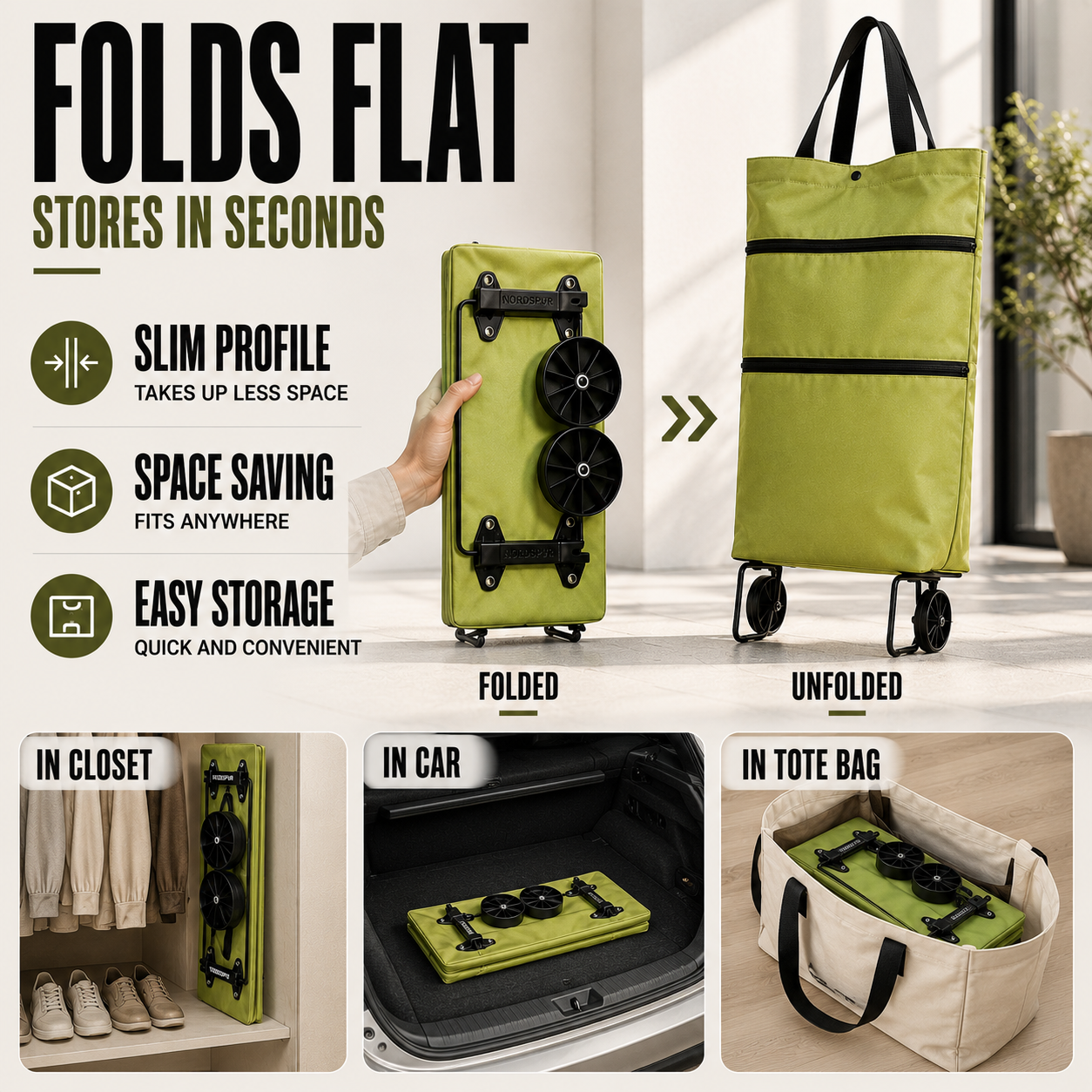 Closora | Rollpack Foldable Wheeled Shopping Hand Cart