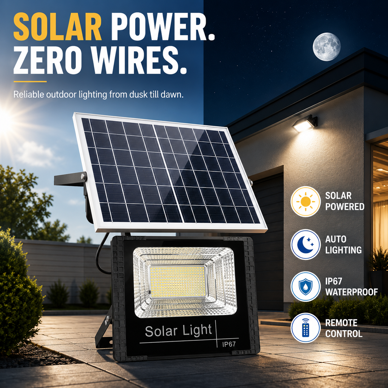 Closora | Soluxe Solar-Powered Outdoor Flood Light With Remote