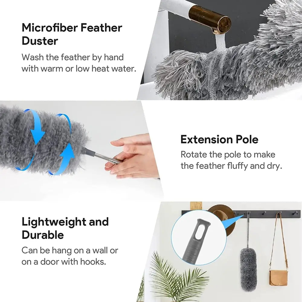 Closora | Telescopic Dust Duster with Extra Long Microfiber Head (Free 3 Replacement Cleaning Heads)
