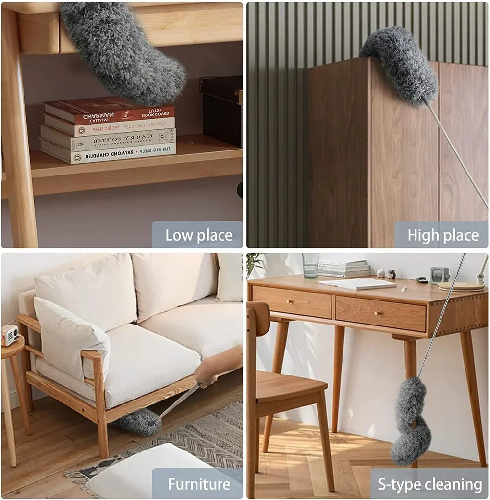 Closora | Telescopic Dust Duster with Extra Long Microfiber Head (Free 3 Replacement Cleaning Heads)