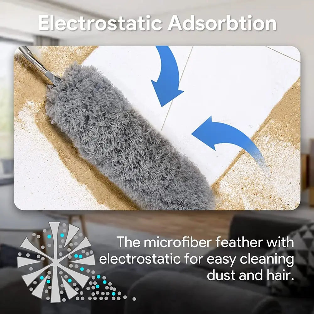 Closora | Telescopic Dust Duster with Extra Long Microfiber Head (Free 3 Replacement Cleaning Heads)