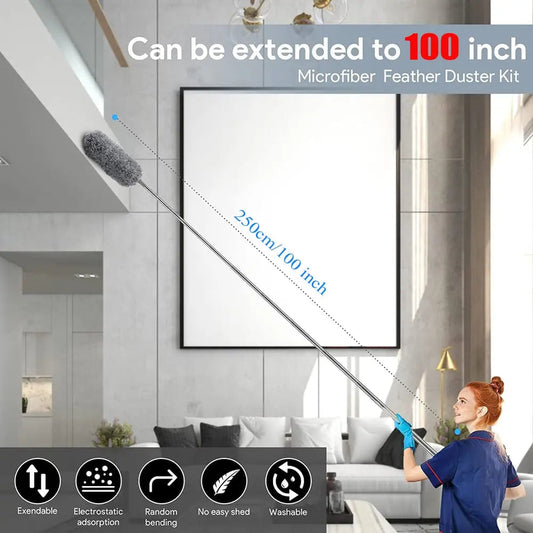 Closora | Telescopic Dust Duster with Extra Long Microfiber Head (Free 3 Replacement Cleaning Heads)