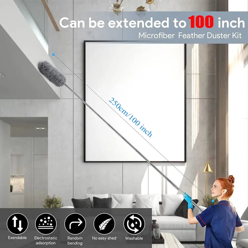 Closora | Telescopic Dust Duster with Extra Long Microfiber Head (Free 3 Replacement Cleaning Heads)