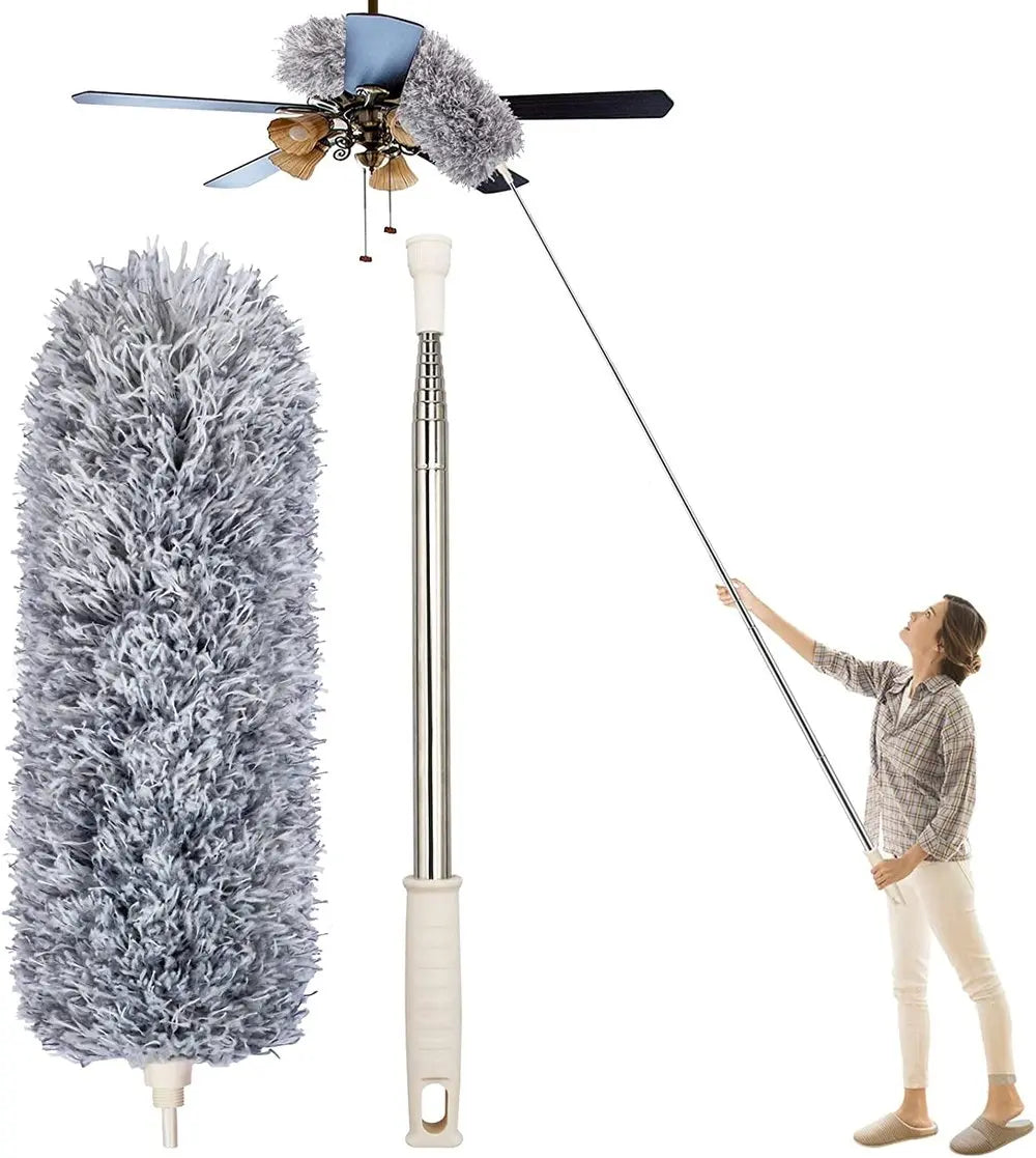 Closora | Telescopic Dust Duster with Extra Long Microfiber Head (Free 3 Replacement Cleaning Heads)