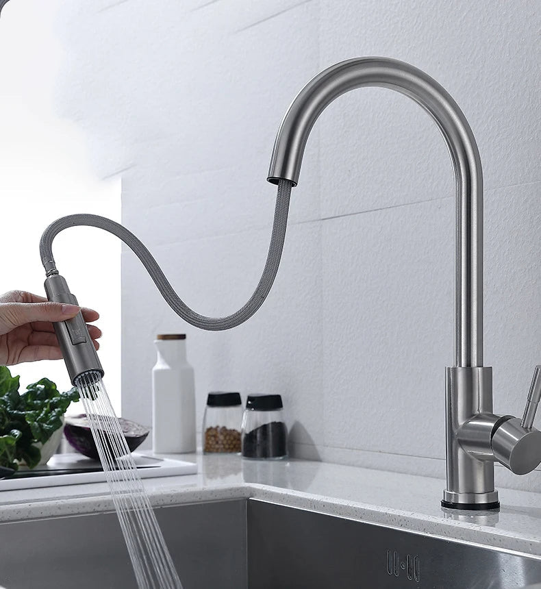 Closora | TouchTech Pull-Out Kitchen Tap – Sensor Touchless Mixer Tap with Flexible Spout | Modern Brass Faucet