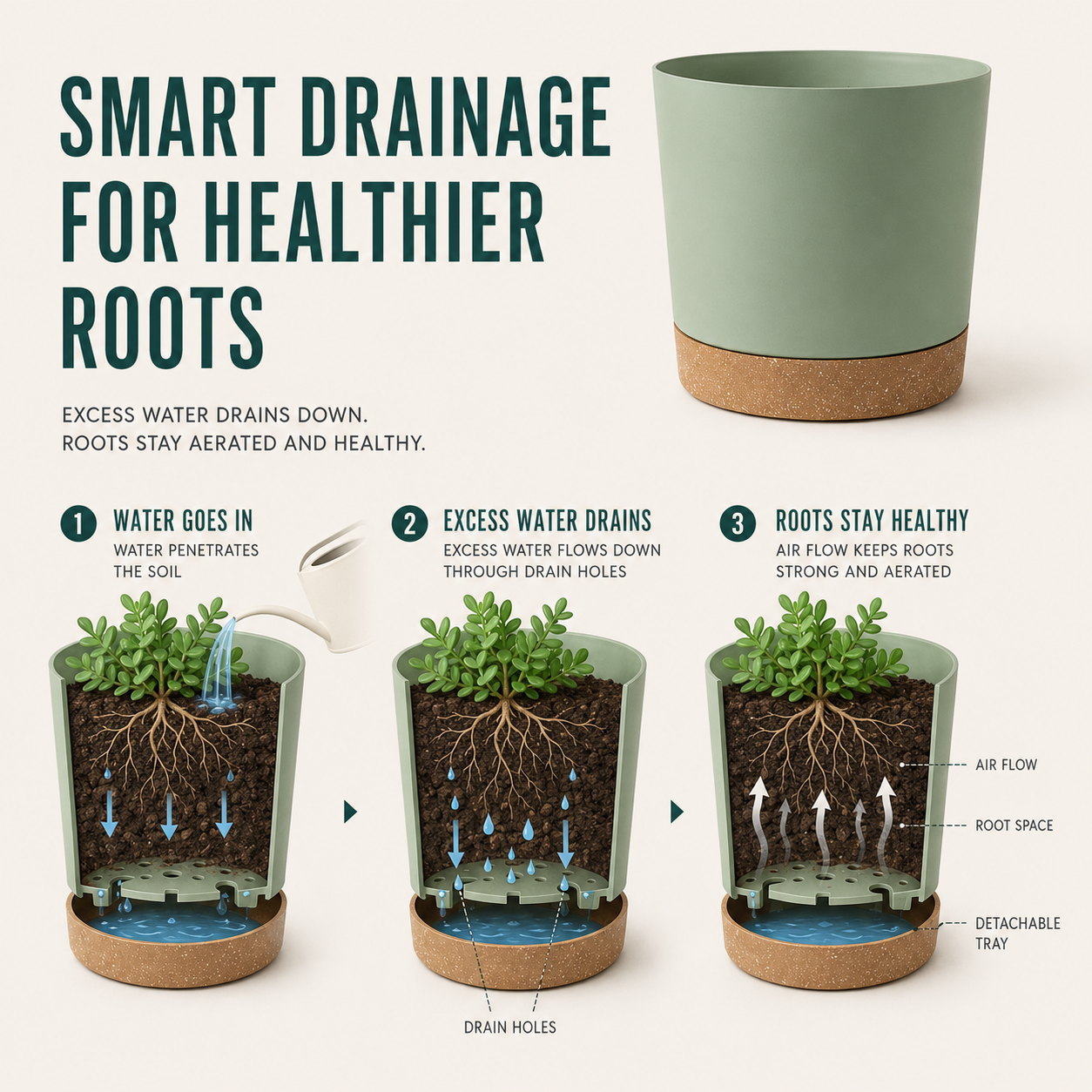 Closora | Verdara Large Lightweight Pot With Drainage Holes