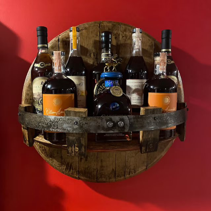 Closora | Whiskey Barrel Wall Shelf | Rustic Solid Wood Design | Round