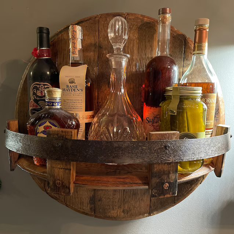 Closora | Whiskey Barrel Wall Shelf | Rustic Solid Wood Design | Round