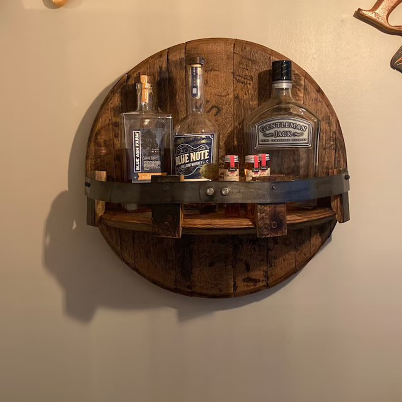 Closora | Whiskey Barrel Wall Shelf | Rustic Solid Wood Design | Round