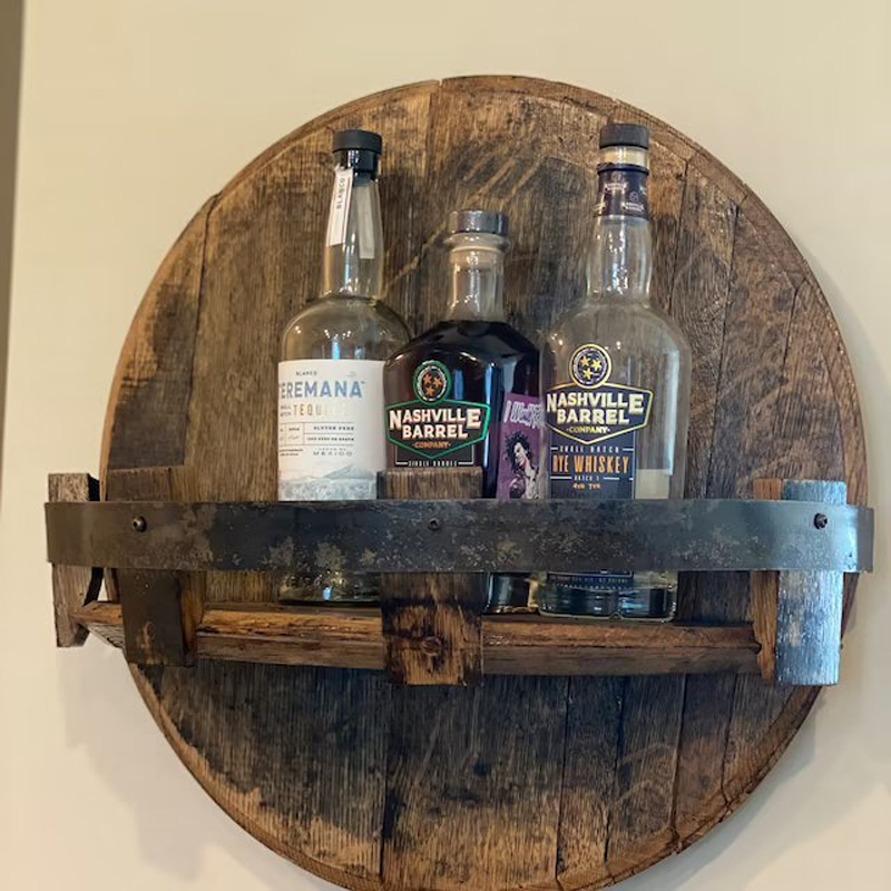 Closora | Whiskey Barrel Wall Shelf | Rustic Solid Wood Design | Round