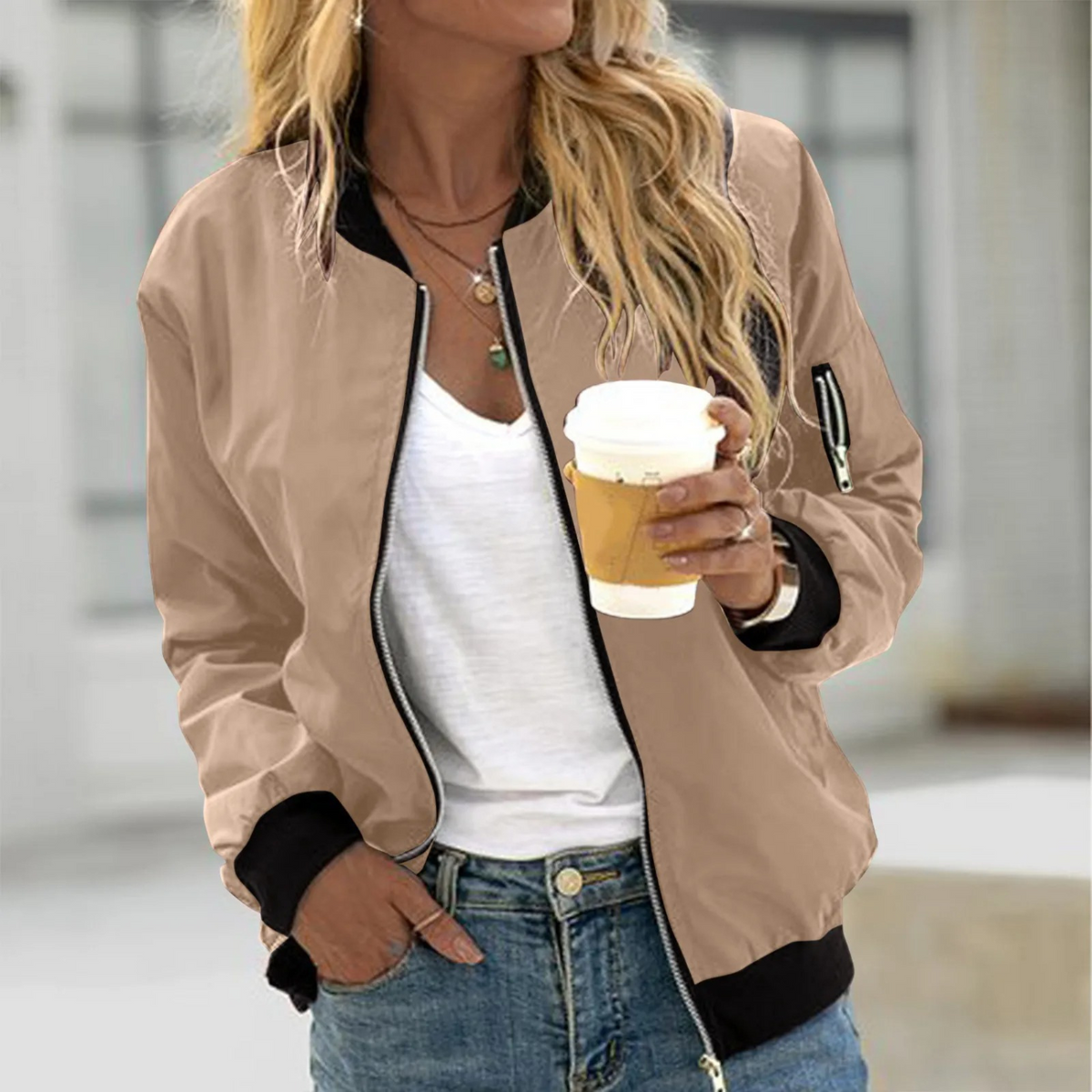 Comfortable Women's Zip-Up Bomber Jacket