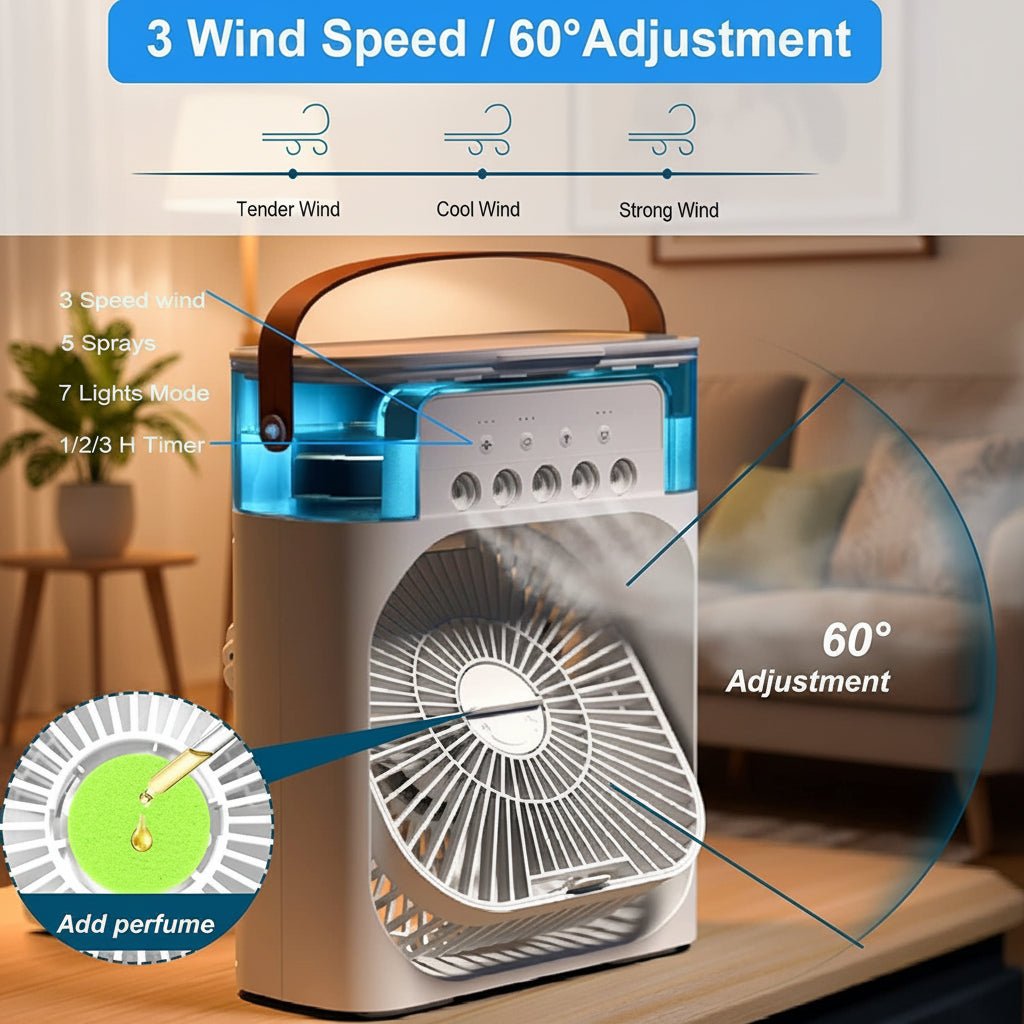 COOLNOVA MINI – Compact Mini Air Cooler with 3 Speeds and Spray Function