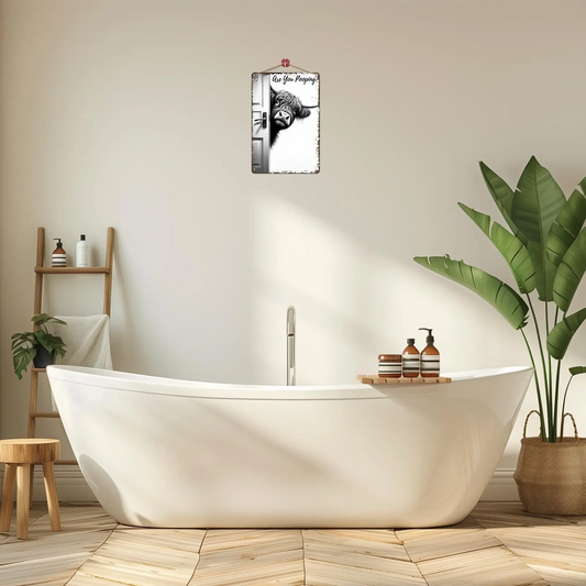 CowFrame™ – Funny Rustic Highland Cow Frame Bathroom Sign
