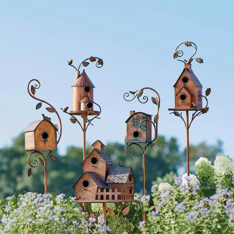 Decorative Birdhouses Garden Stakes Metal Outdoor