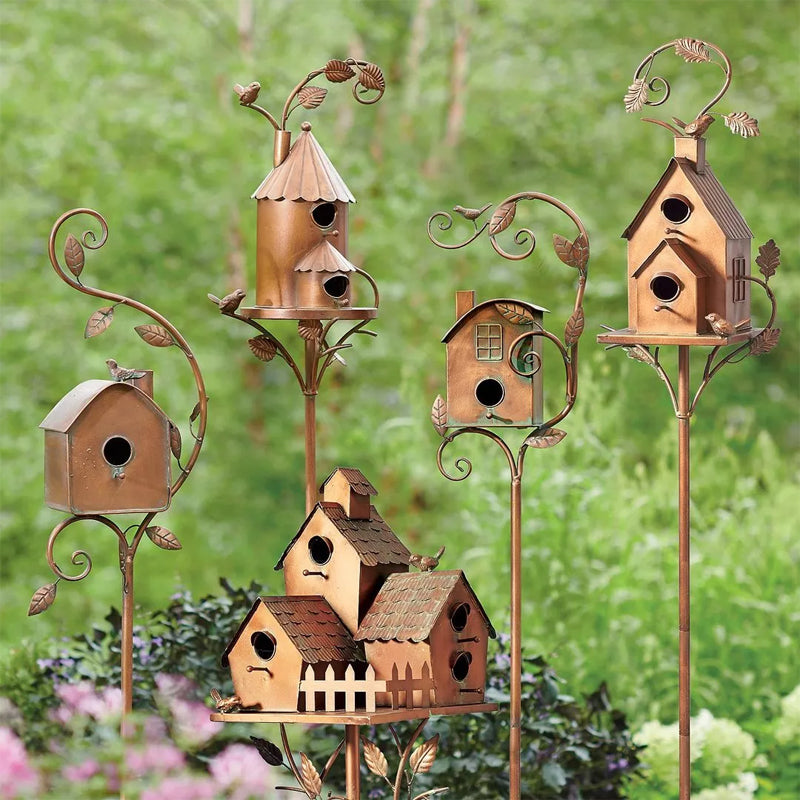 Decorative Birdhouses Garden Stakes Metal Outdoor