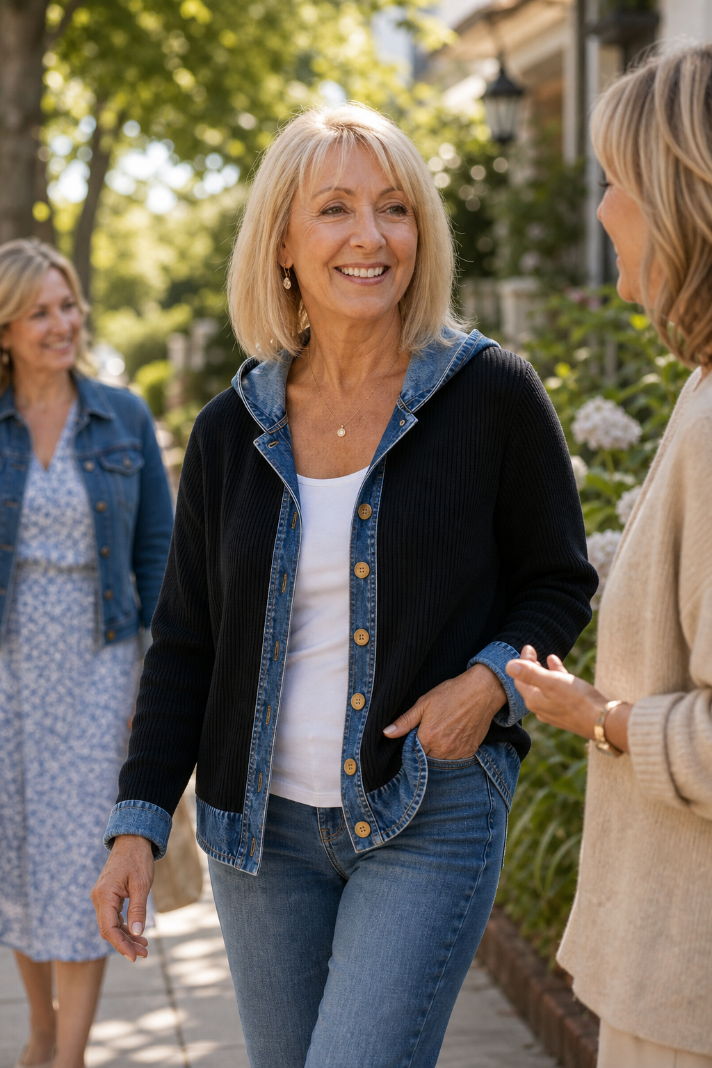 Denim Patchwork Hooded Cardigan