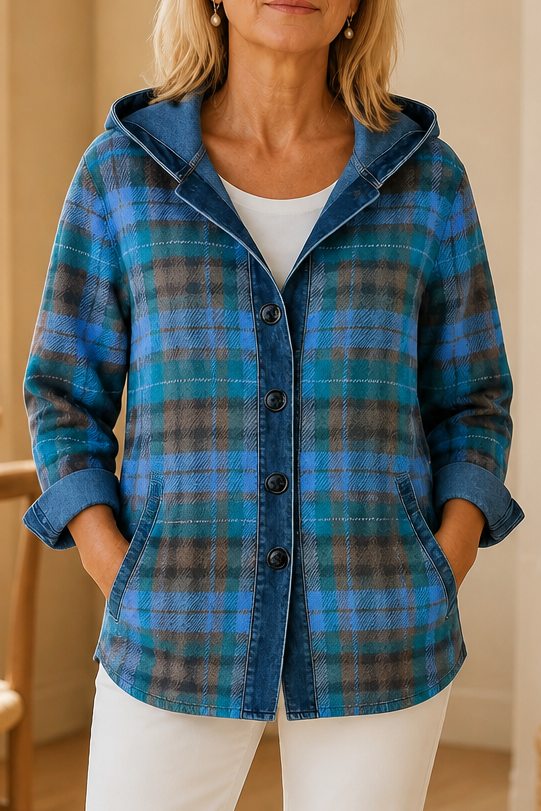 Denim Patchwork Hooded Cardigan