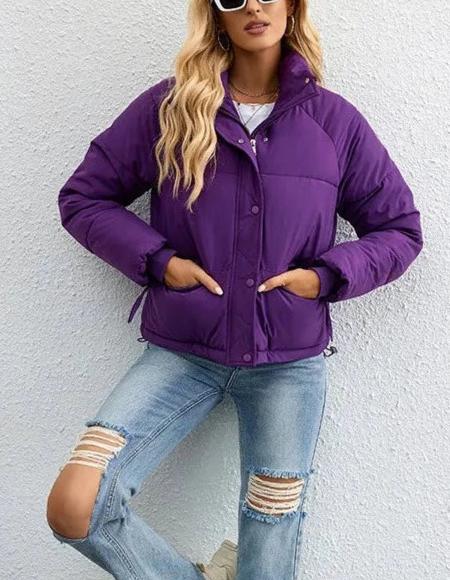 Women's Quilted Button-Front Puffer Jacket - Image 1
