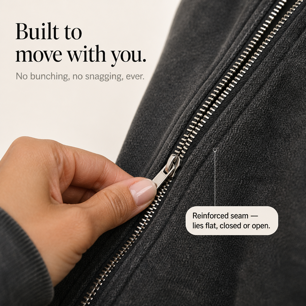Diagonal Zip Drop-Shoulder Sweatshirt Jacket