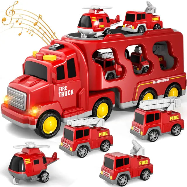 Double-Decker Truck Playset - Firefighter and Construction with Music