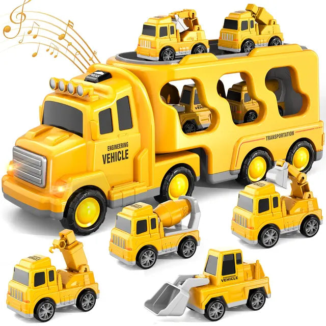 Double-Decker Truck Playset - Firefighter and Construction with Music