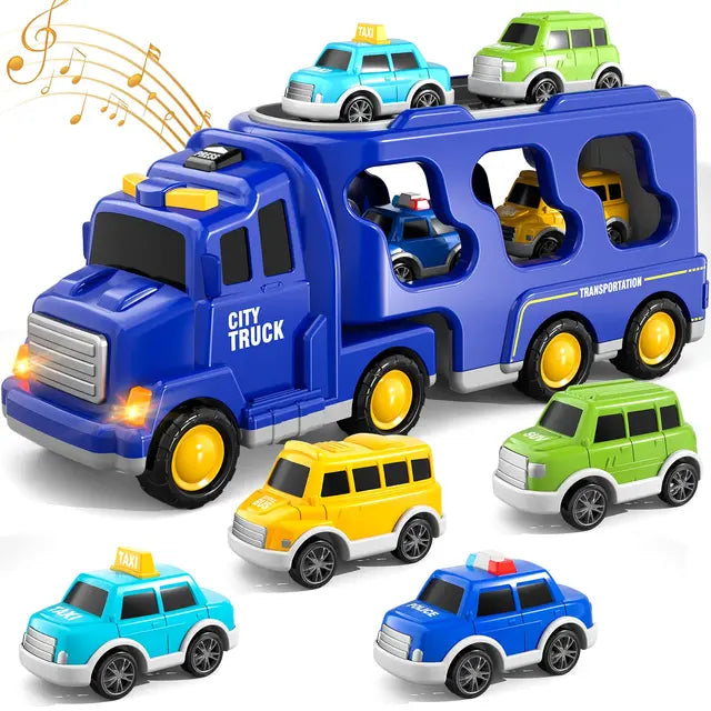Double-Decker Truck Playset - Firefighter and Construction with Music