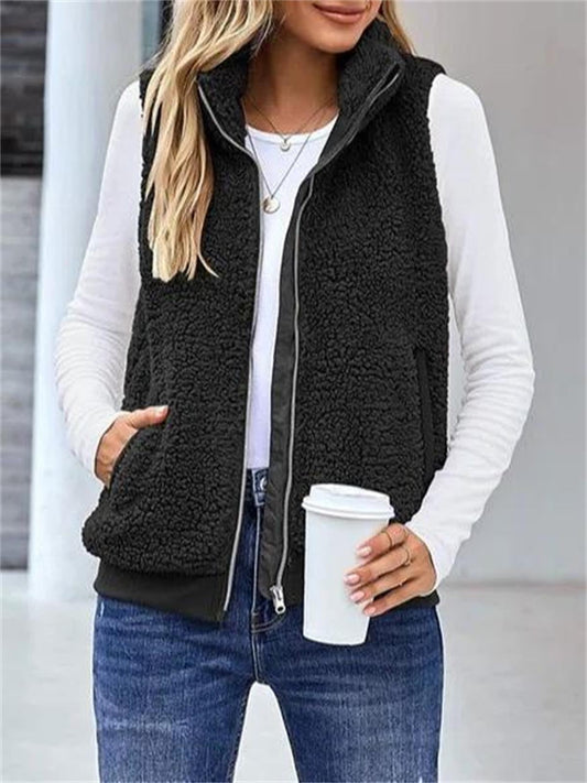 Women's Zip Up Sherpa Vest - Image 1
