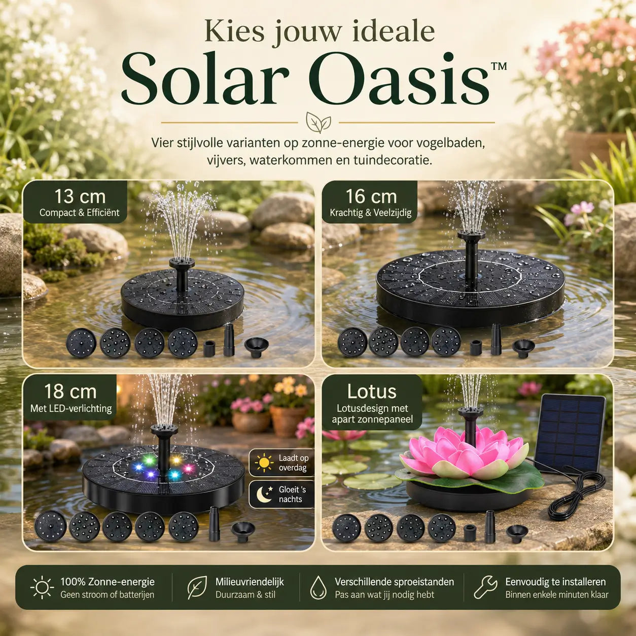 Eco-Friendly Fountain for Basins and Ponds with our Solar Oasis™