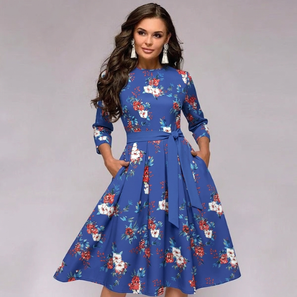 Elegant Floral A Line Midi Dress - Image 1