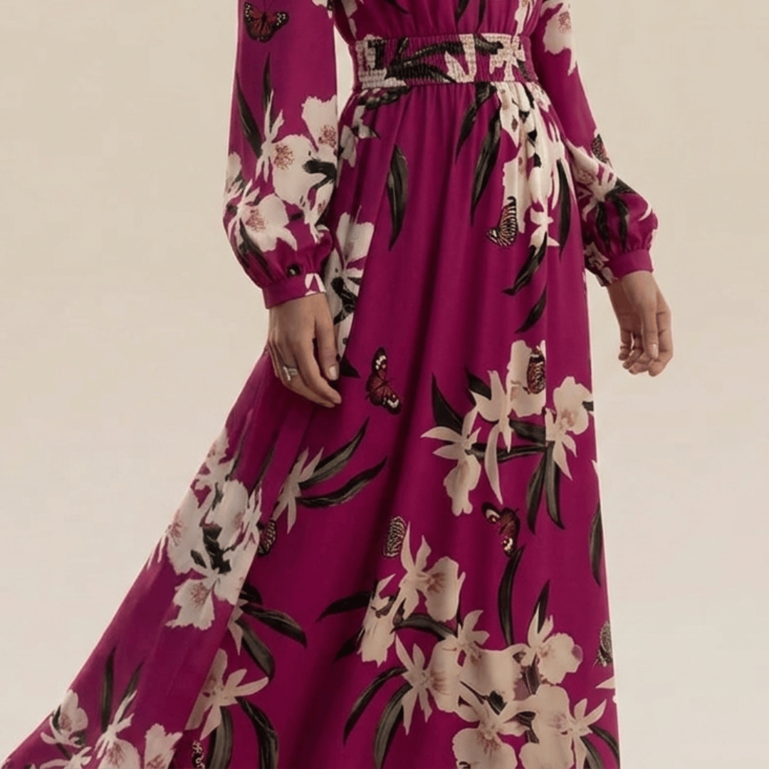 Elegant Floral Long Sleeve Wrap Maxi Dress - Image 3