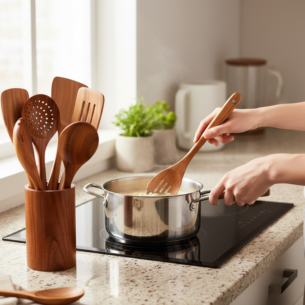 Elegant Teak Kitchen Utensil Set – 9 Pieces with Holder