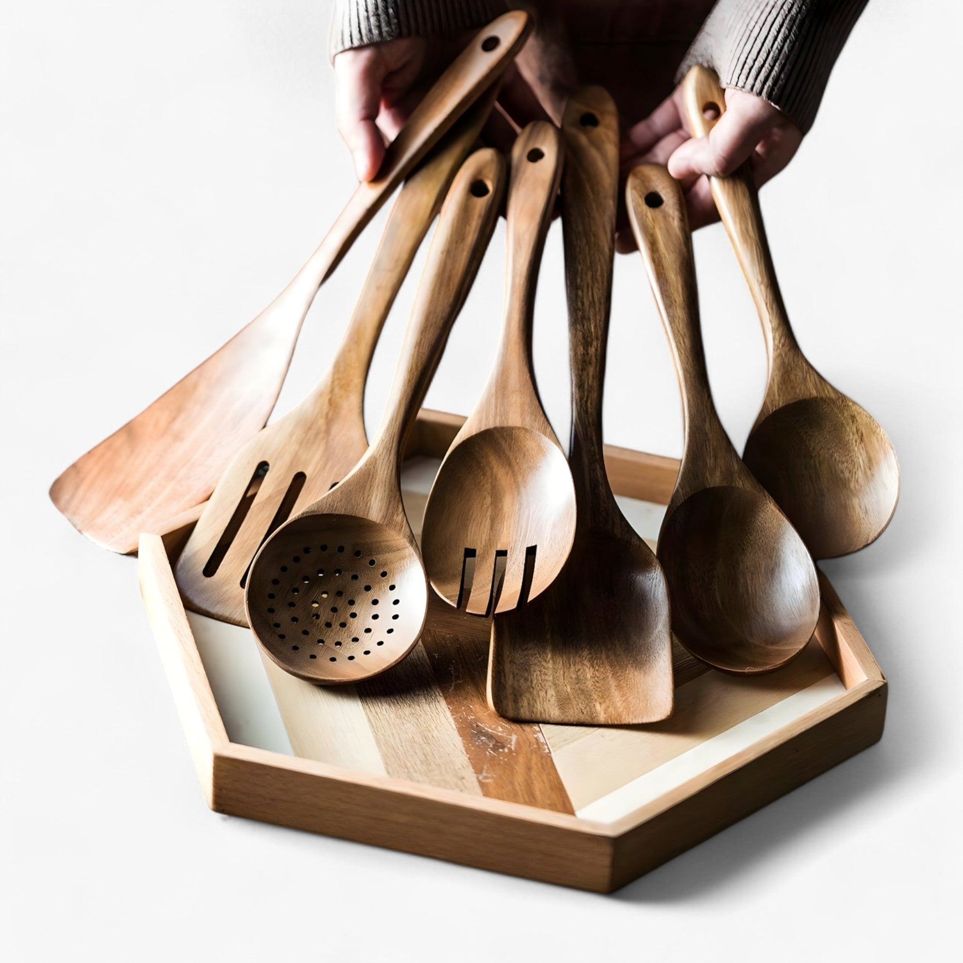 Elegant Teak Kitchen Utensil Set – 9 Pieces with Holder