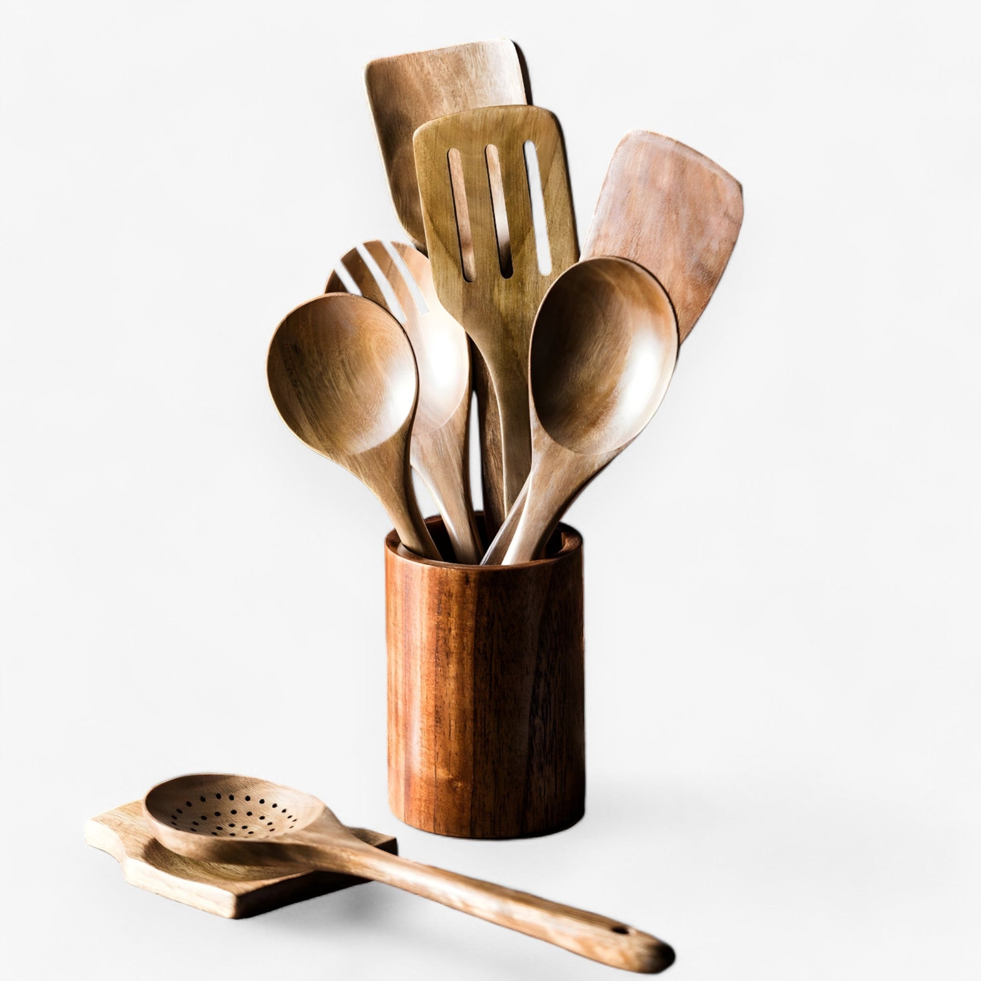 Elegant Teak Kitchen Utensil Set – 9 Pieces with Holder