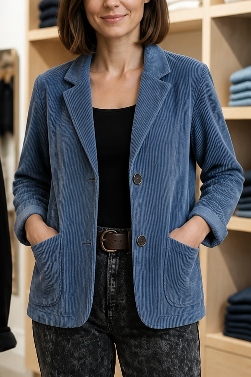 Fine Corduroy-Look Structured-Shoulder Jacket